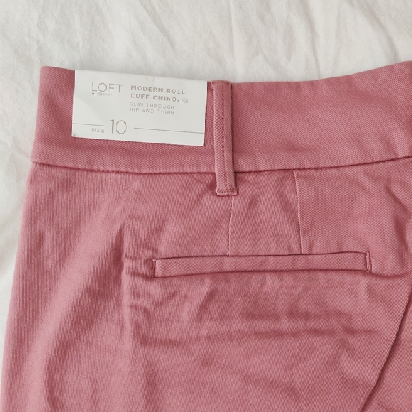 Loft Pink Modern Roll Cuff Chino Pants 